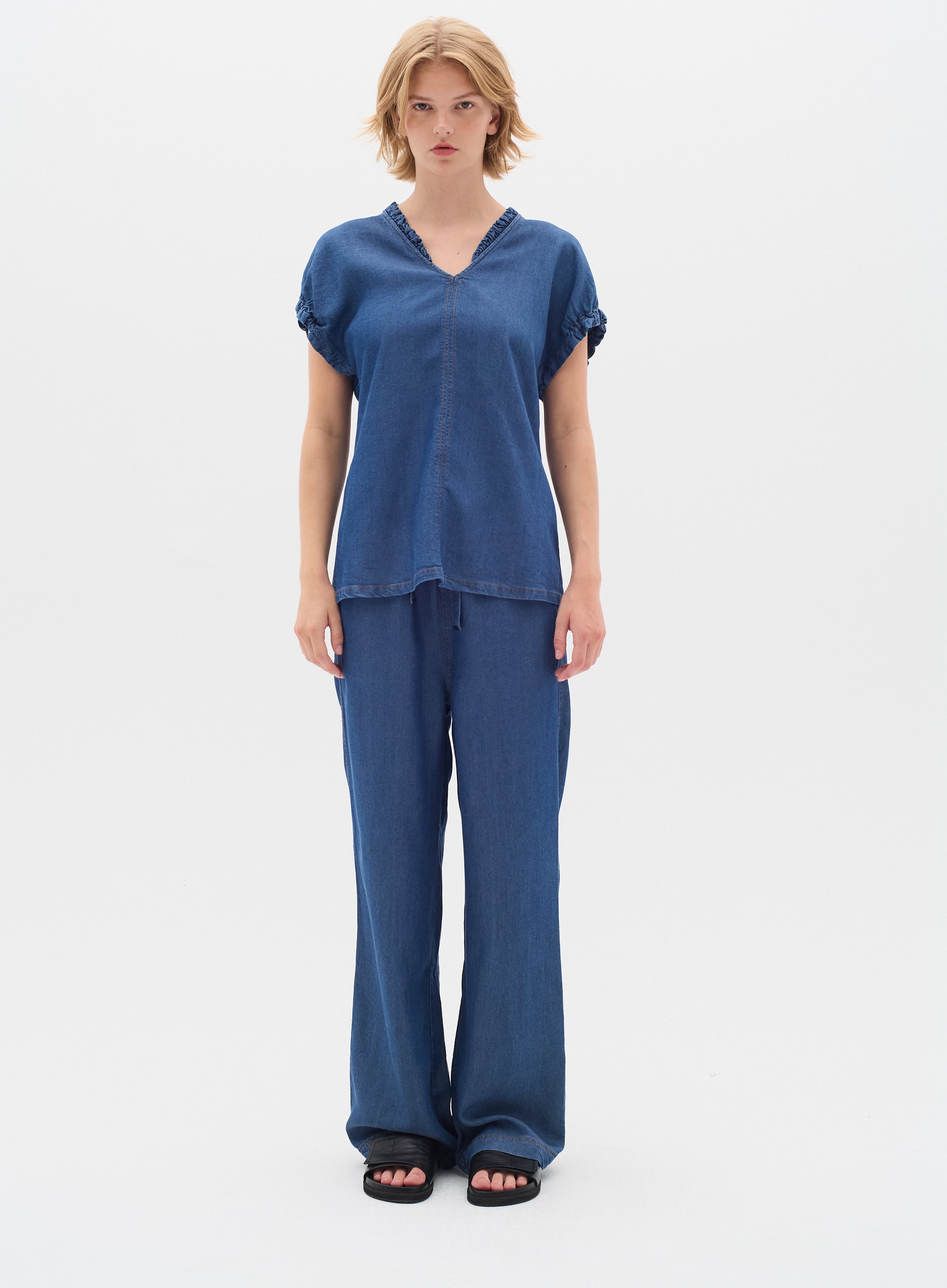 Kurzarm-Bluse Relaxed fit Medium Blue medium blue