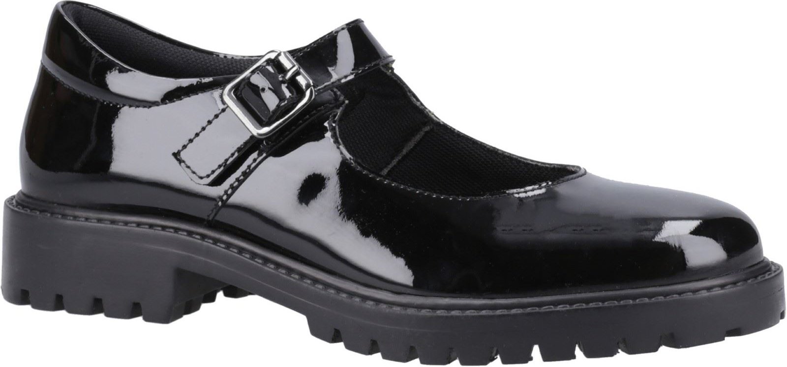 Hush Puppies Aurora Patent Senior Mädchenschuhe Aus Schwarzem Leder