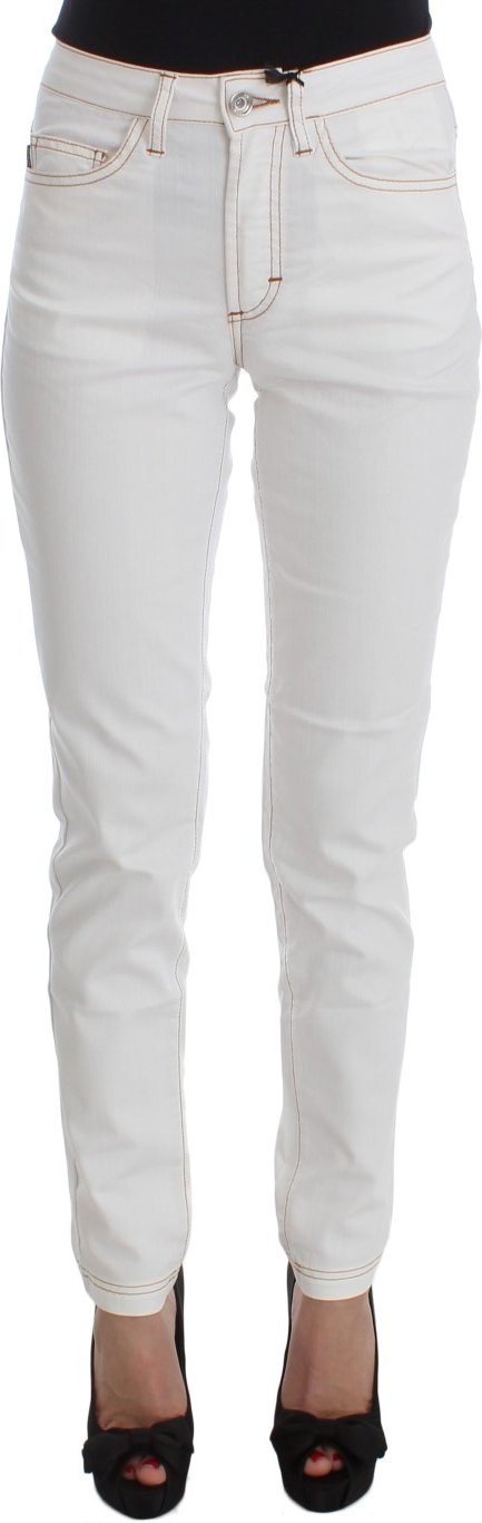 Costume National Pantalon Jeans Droit Slim Fit en coton blanc pour femme