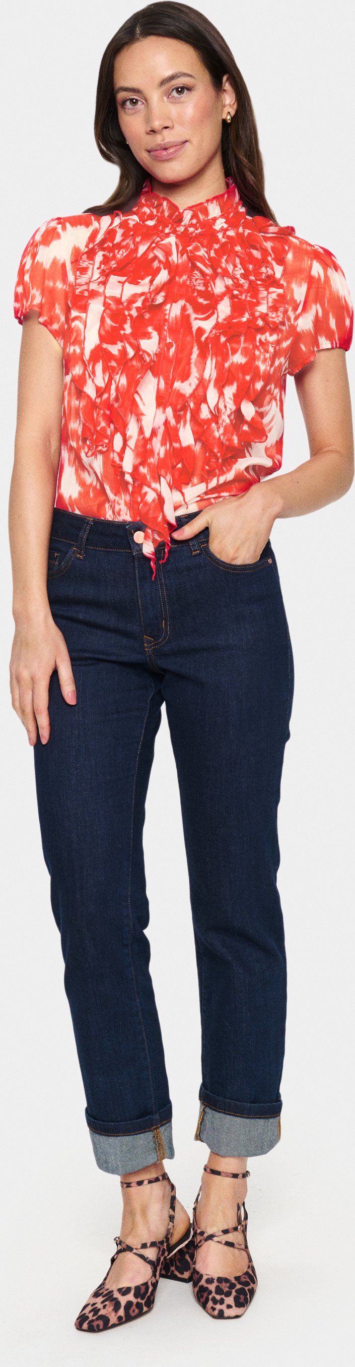 Langarmshirt Reguläre Passform Poinciana Wasserblüten orange