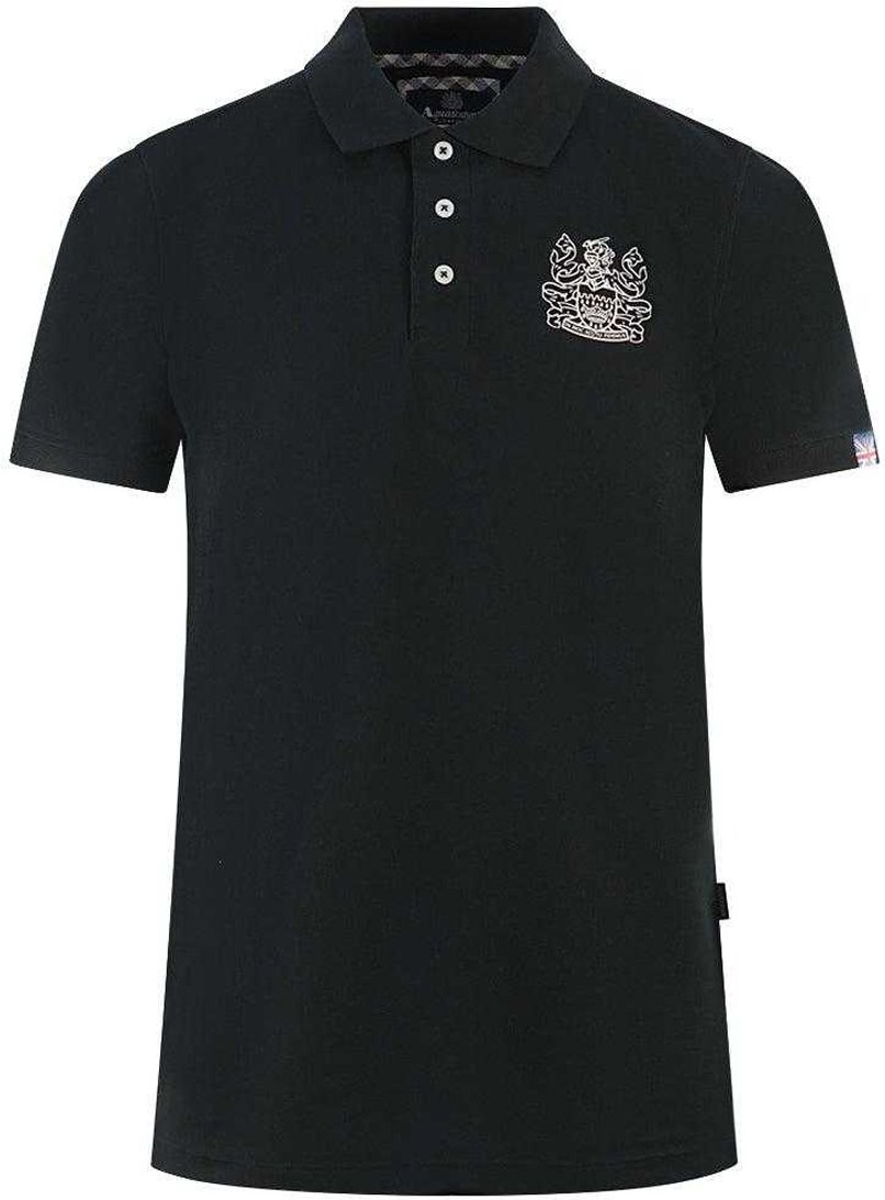 Aquascutum - Poloshirt für Herren/Damen Unisex, Ärmel mit Markenschriftzug (Schwarz)