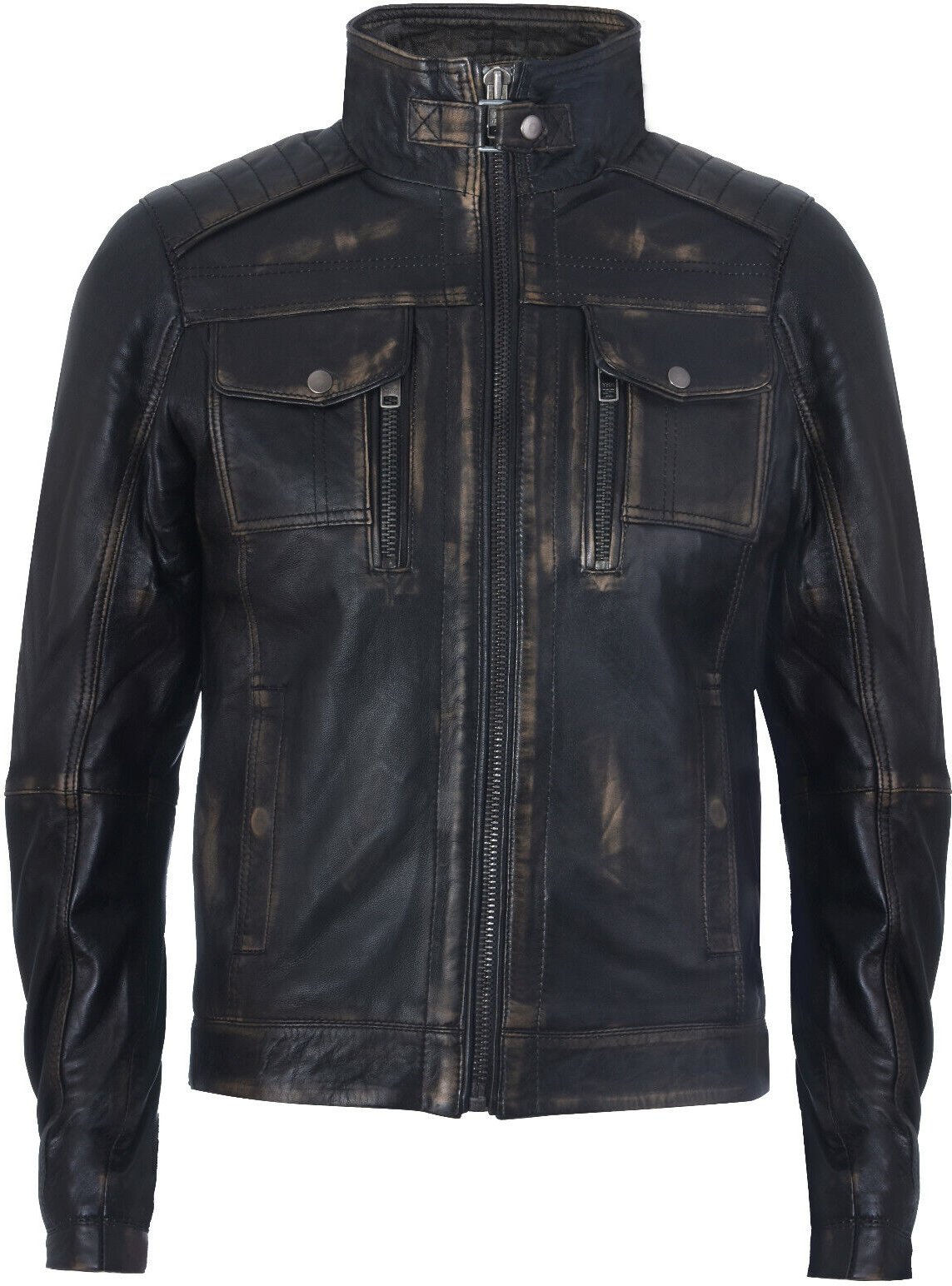 Biker-Motorradjacke aus Leder im Distressed-Look