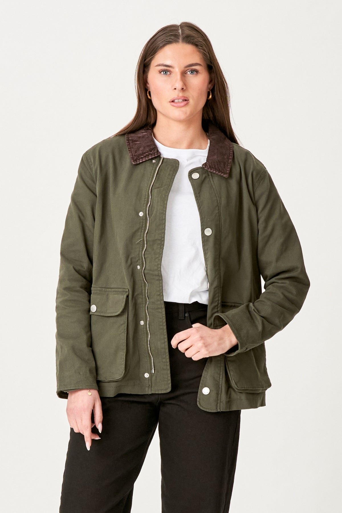 Twill-Jacke – Dunkeloliv