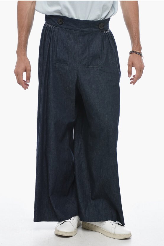 MM0 Dunkel gewaschener Gaucho-Jeansstoff mit Martingalen, 40 cm, in Blau