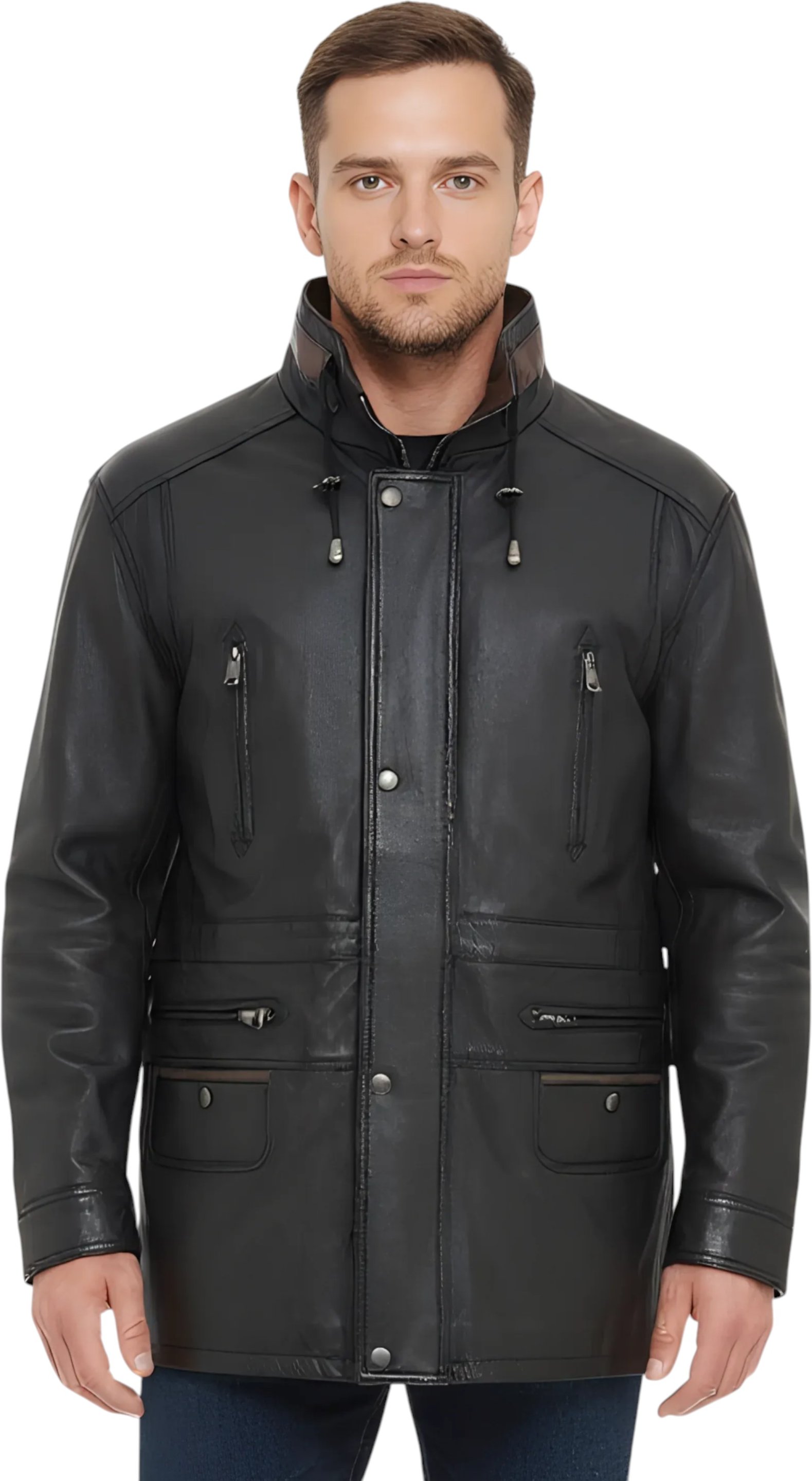 Herren Parka aus weichem italienischem Leder, schwarz-braun, Gatton
