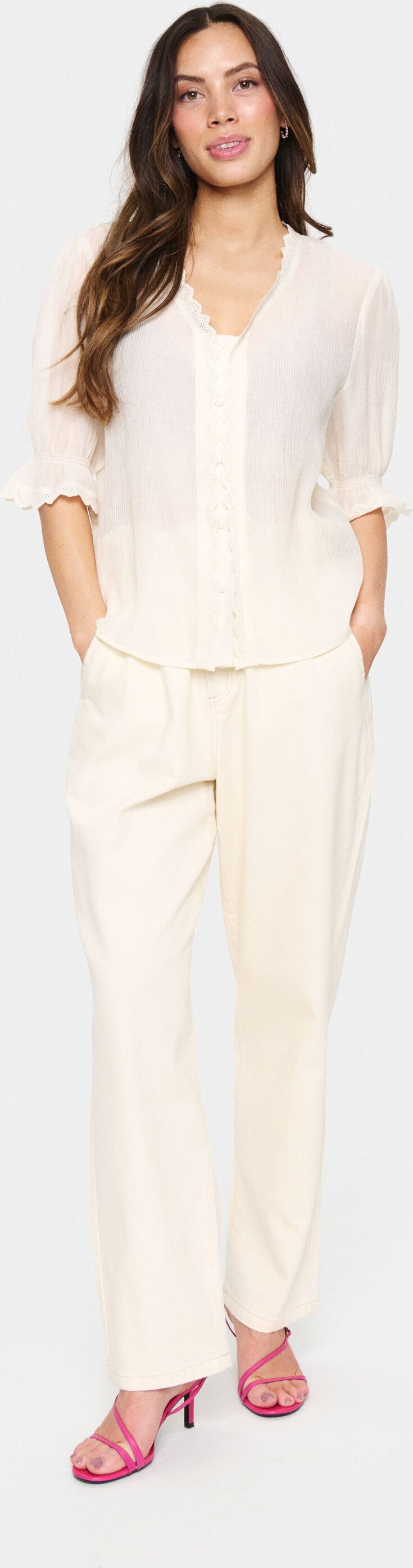 Kurzarm-Bluse Gerade Passform Ice white