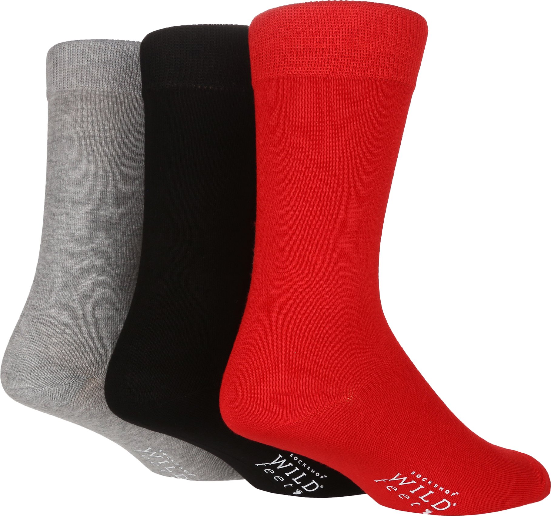 Wildfeet - 3 Paires Homme Chaussettes Bambou Mi-mollet Costume Unies - Rouge / Gris