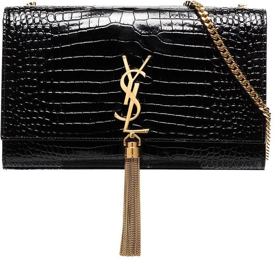 Saint Laurent Kate – Mittelgroße Ledertasche mit Krokodilprägung und Quaste