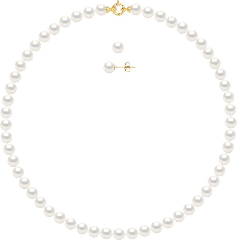 DIADEMA - Set - Halskette/Ohrringe - Echte Süßwasserperlen - Gelbgold