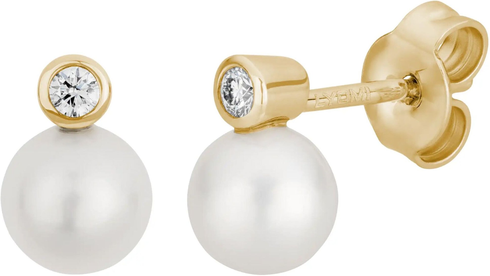 Lyomi Ohrstecker 585/- Gelbgold Perle 2 synth. Diam. 0,06ct.