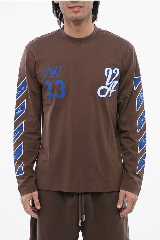 Bedrucktes RAIN DRUM Langarm-T-Shirt in Braun