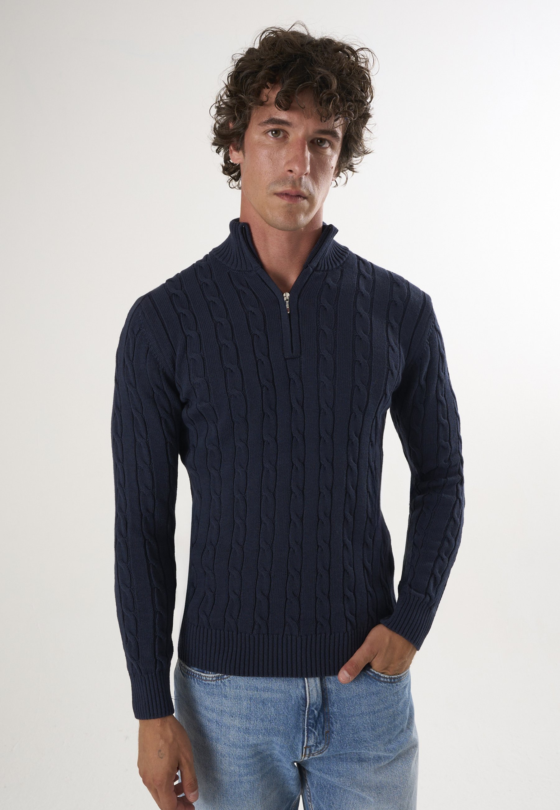 Pullover Kabelstrick-Pullover Mit Halbem Reißverschluss