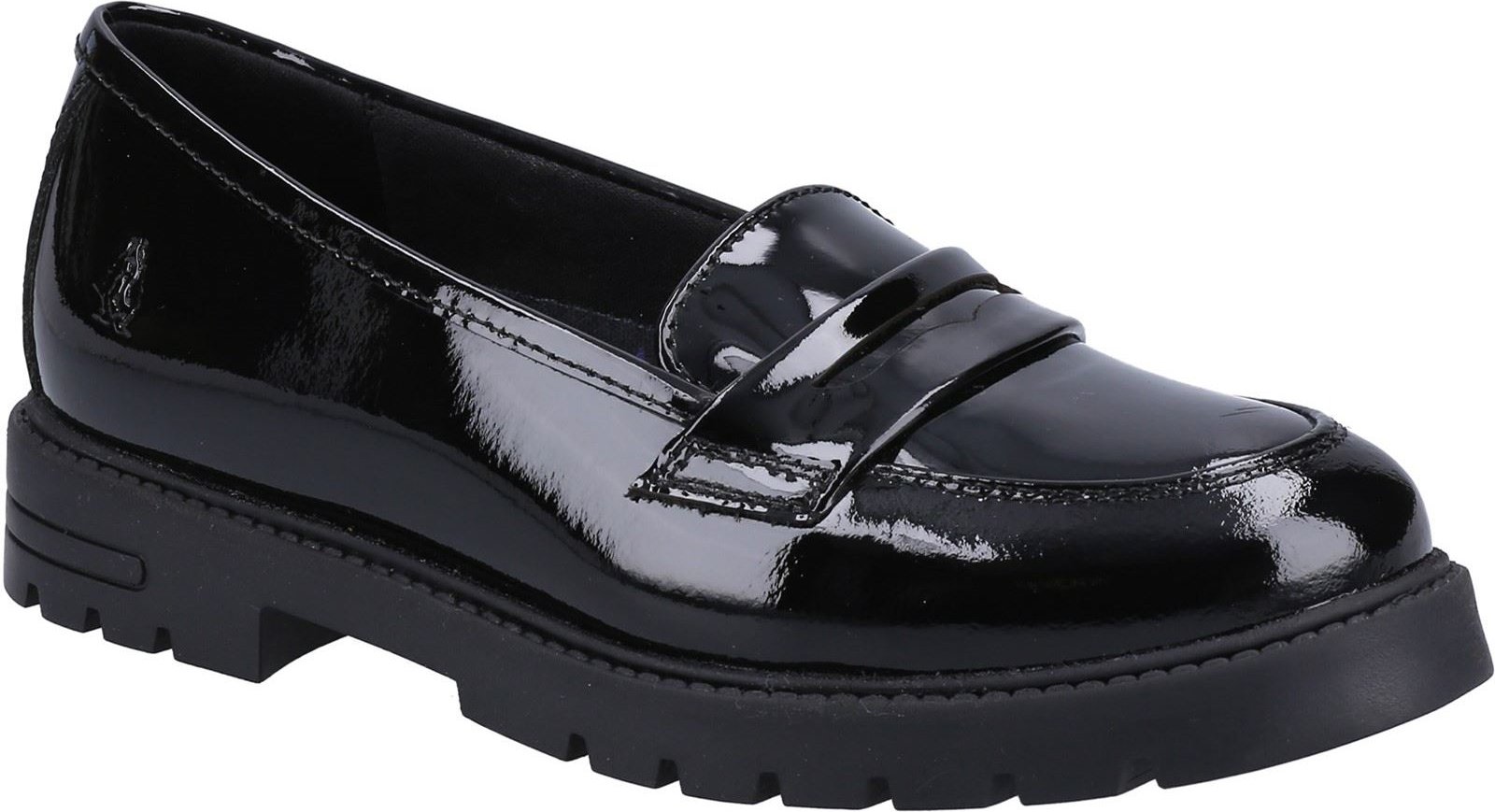 Hush Puppies Hazel Patent SNR Mädchenschwarze Slipper Aus Leder
