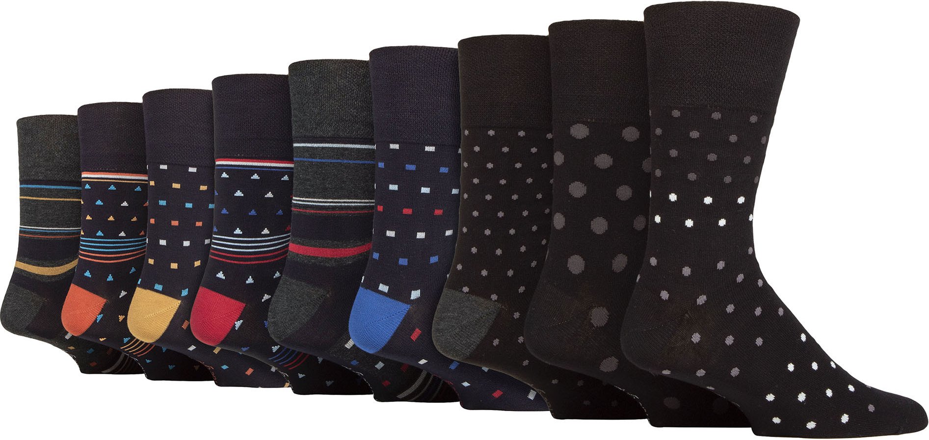 Thumbnail - 9 Pack Herren Bambus Socken | Gentle Grip | Extra Wide Loose Top nicht elastische Socken - SOMRM091011