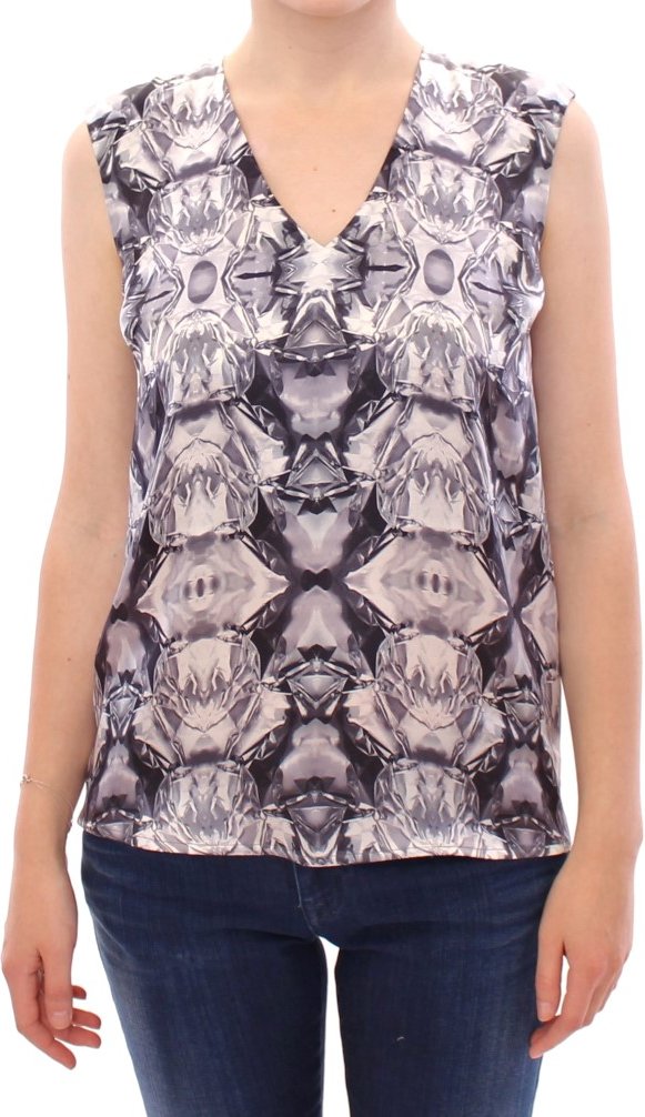 Diamantdruck-Seiden-Topp ärmellos V-Ausschnitt