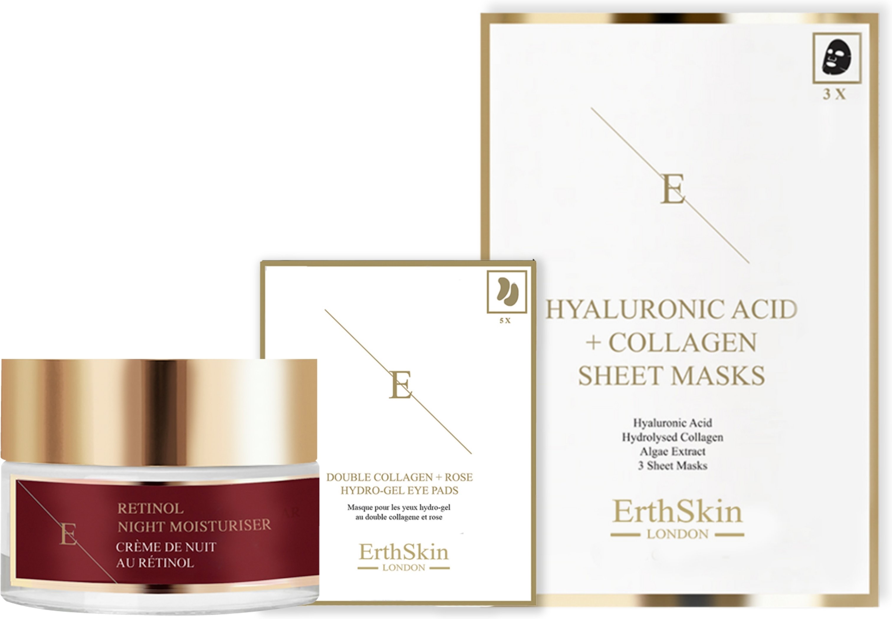 Retinol Nachtfeuchtigkeitscreme 50ml + Doppelt Kollagen + Rosen-Hydrogel-Augenpads 5 X 2 + Hyaluronsäure & Kollagen Mask...