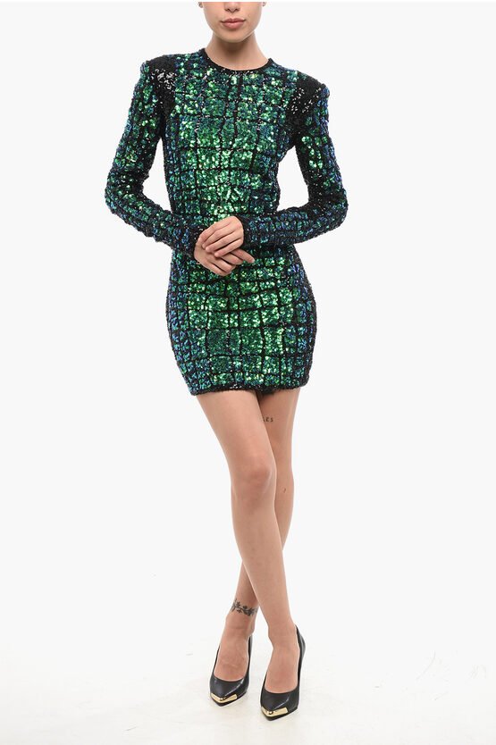 Langärmliges Minikleid mit Pailletten in Mehrfarbig