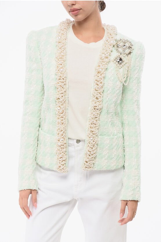 Tweed SIDE TO SIDE Blazer mit Zierperlen in Hellblau