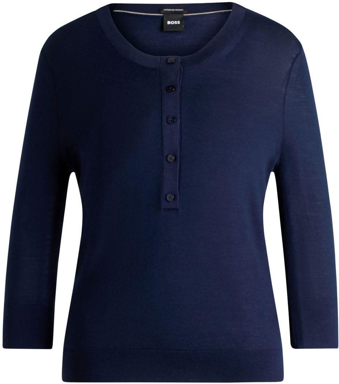 Boss - "Fiblure" Pullover Top für Damen, Henley-Kragen (Dunkelblau)