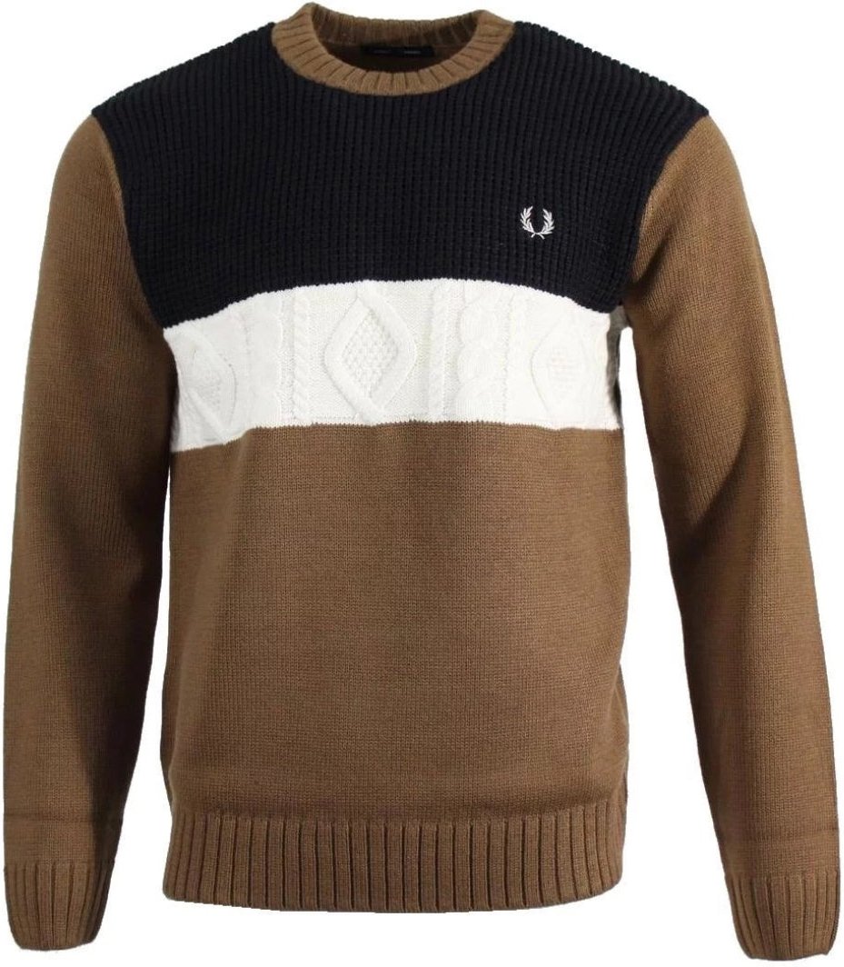 Fred Perry Pullover mit strukturiertem Panel und schattiertem Steinbraun