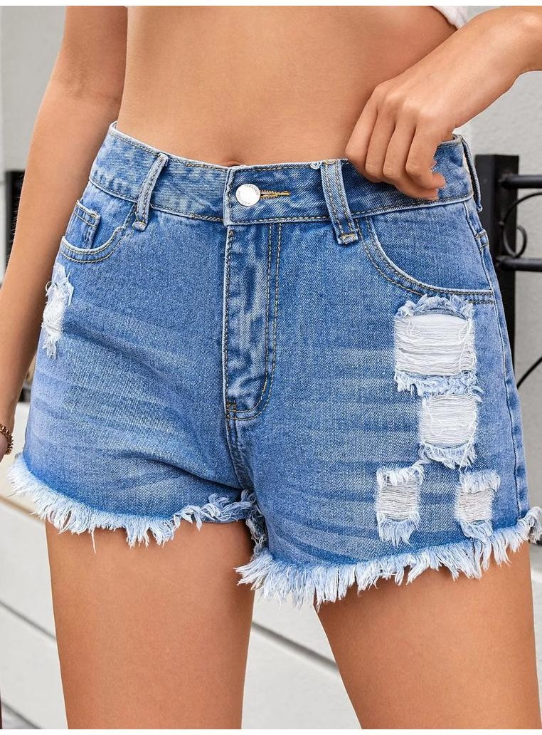 Thumbnail - Denim-Shorts mit Used-Look und rohem Saum