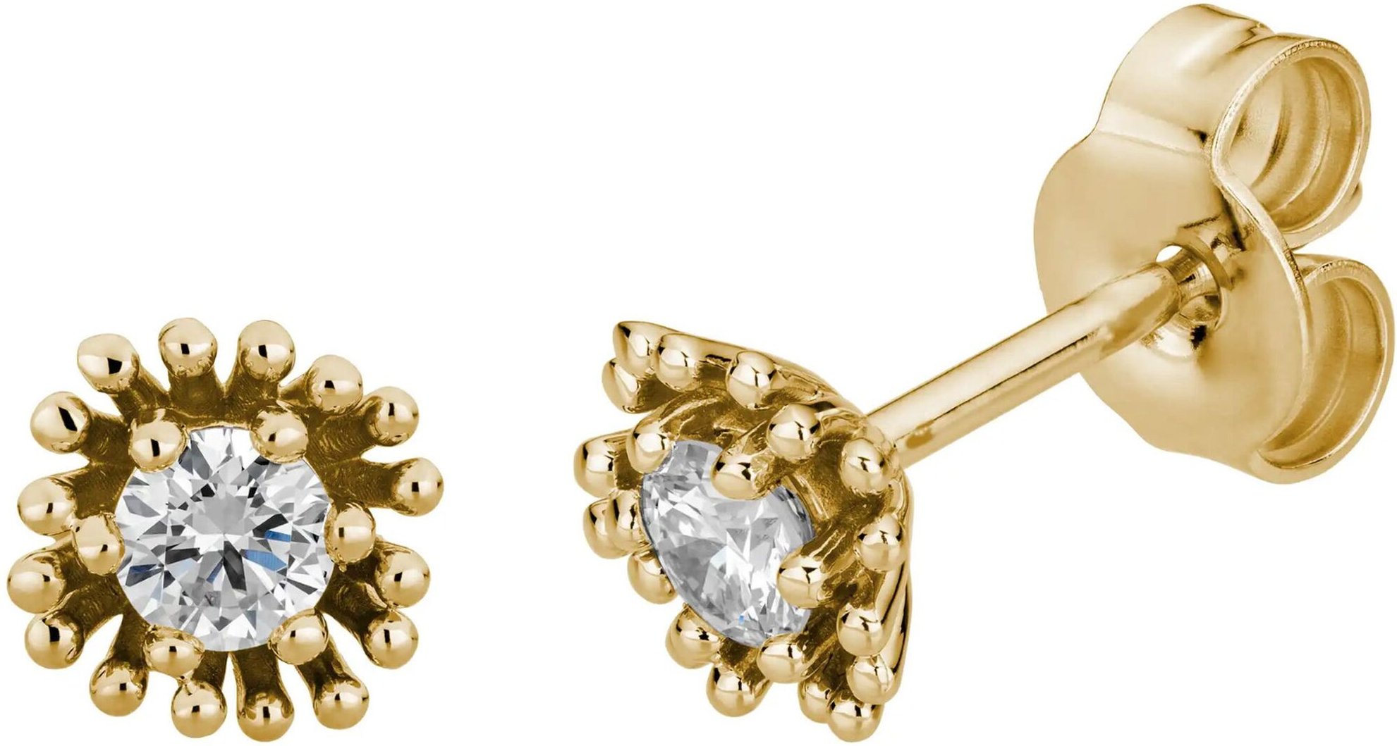 Lyomi Ohrstecker 585/- Gelbgold 2 synth. Diam. 0,20ct. floral