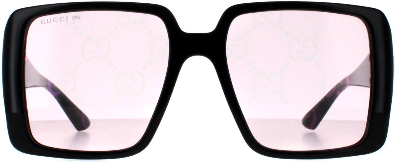 Gucci Square Womens Schwarz mit Gold Dusky Pink w Logo Spiegel Photochromic GG1692S