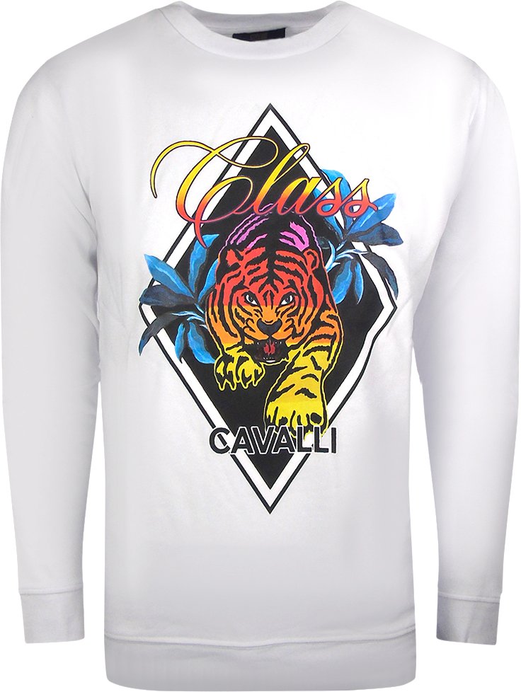 Cavalli Class Diamond Tiger Design Wei�es Sweatshirt
