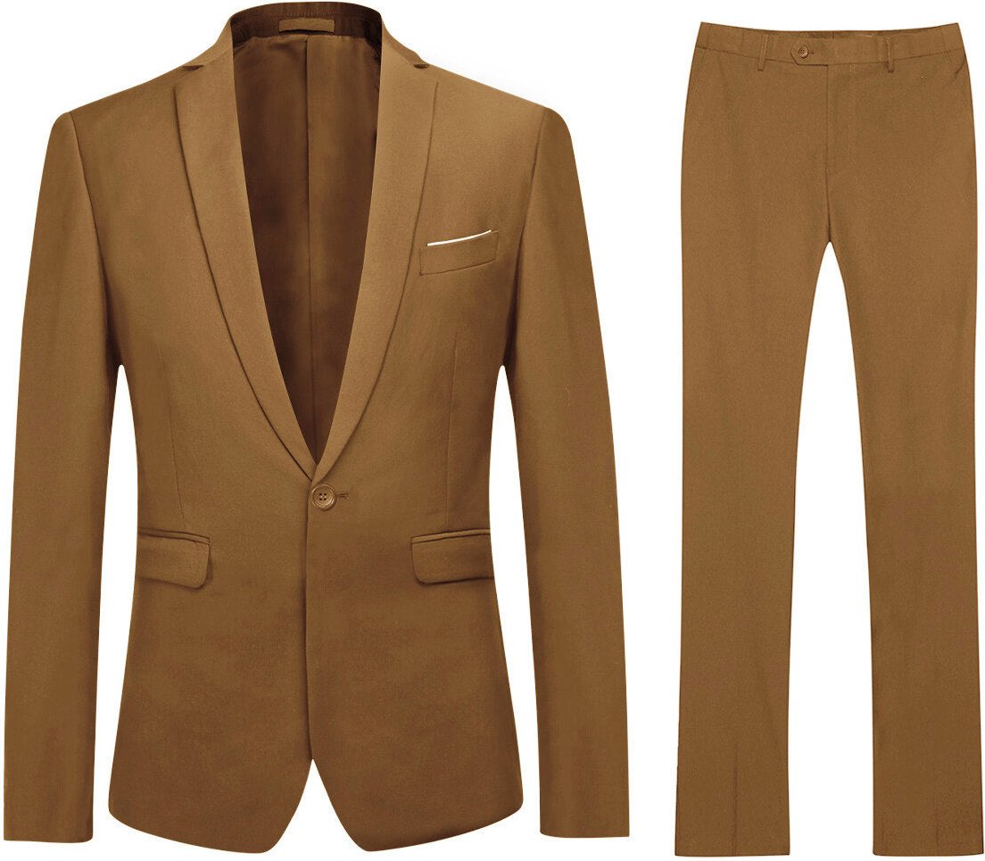 2-teiliger Slim Fit Anzug in schlichtem Design, Kaffeebraun