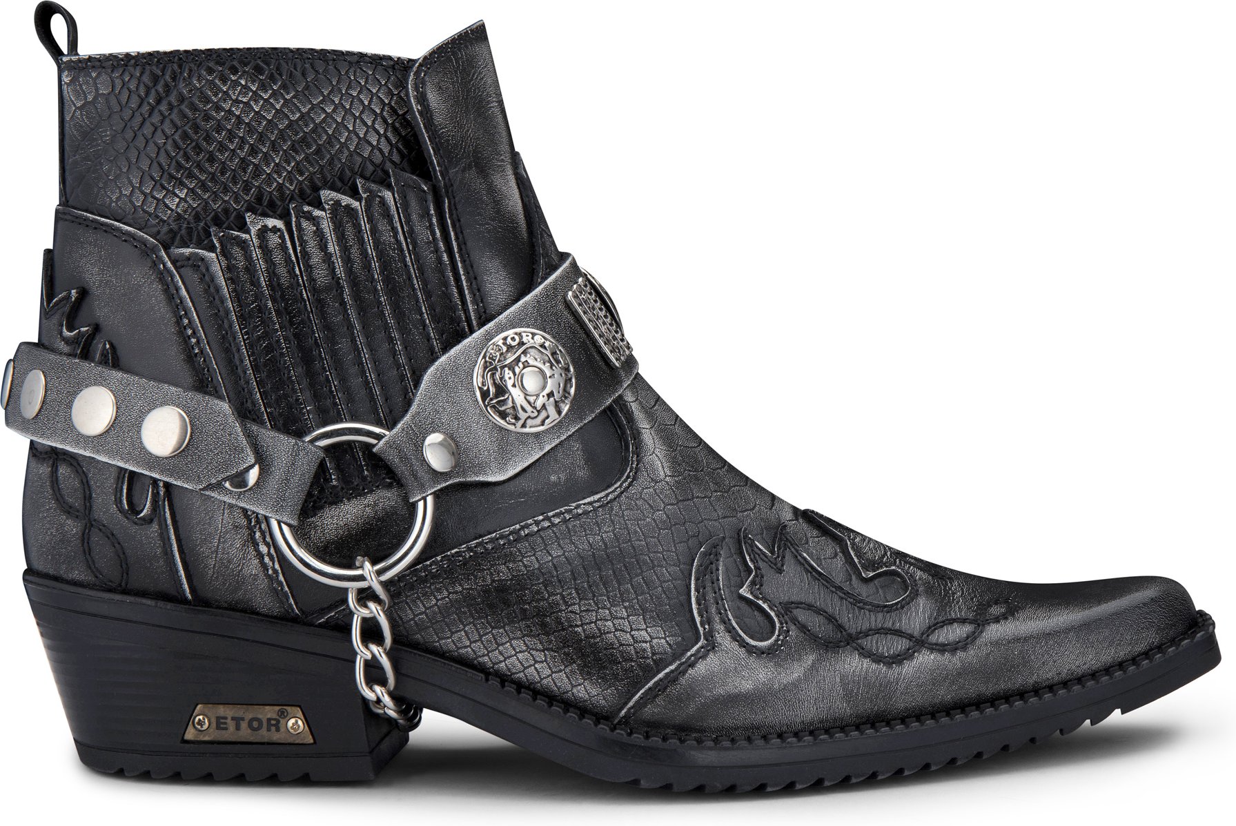 Herren-Stiefeletten aus grauem Winklepicker-Cowboyleder aus Schlangenleder