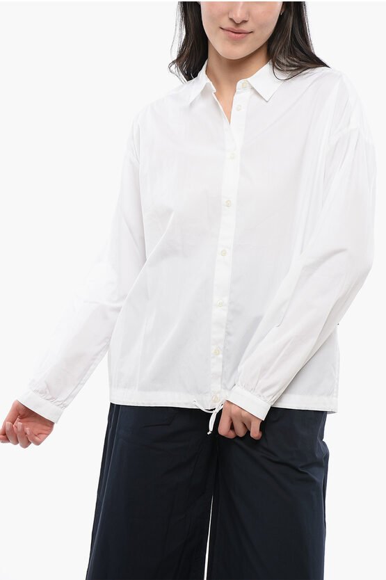 Baumwoll-YARN-Shirt mit Kordelzug am Saum in Weiß