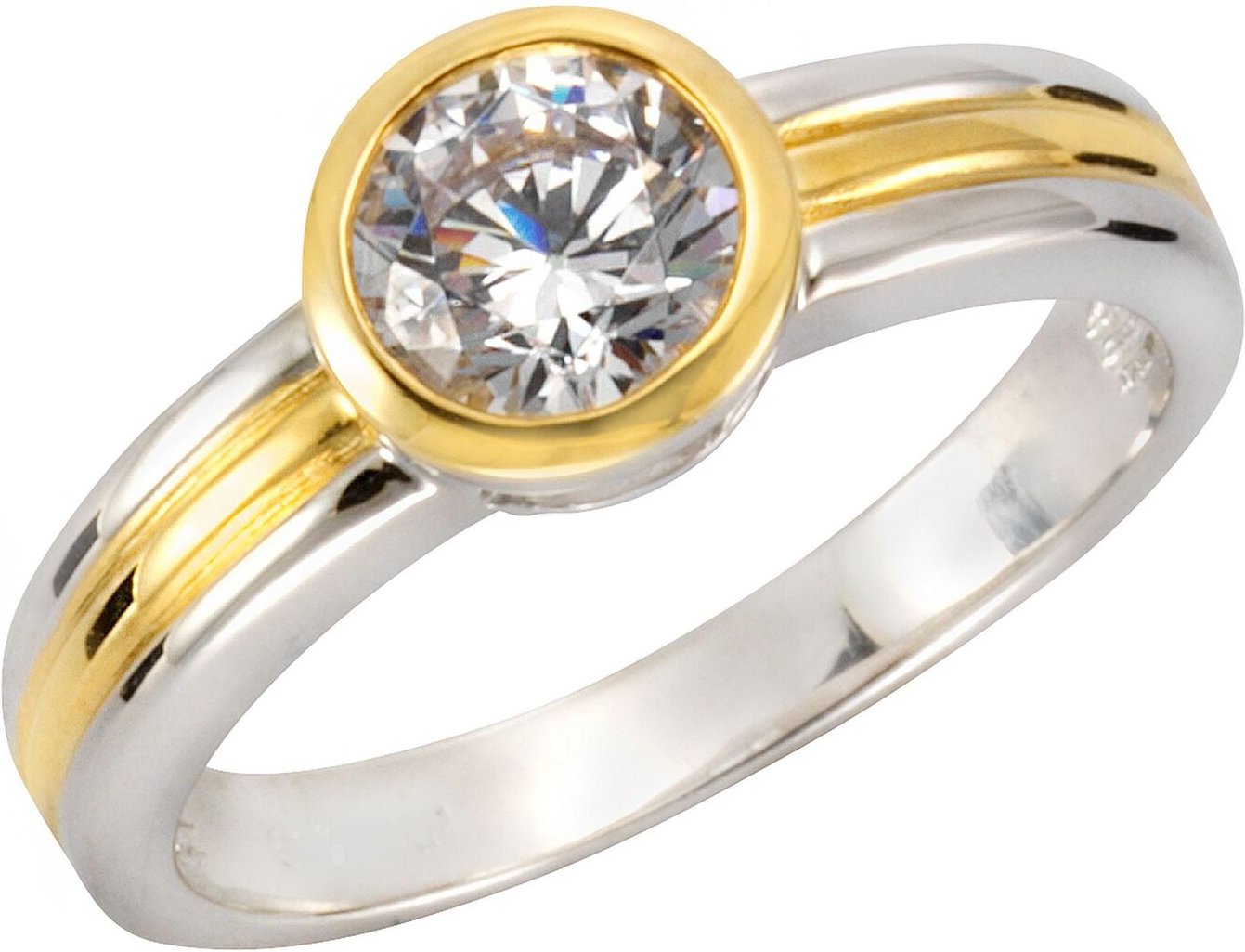 Celesta Silber Ring 925 Sterling Silber zweifarbig Zirkonia