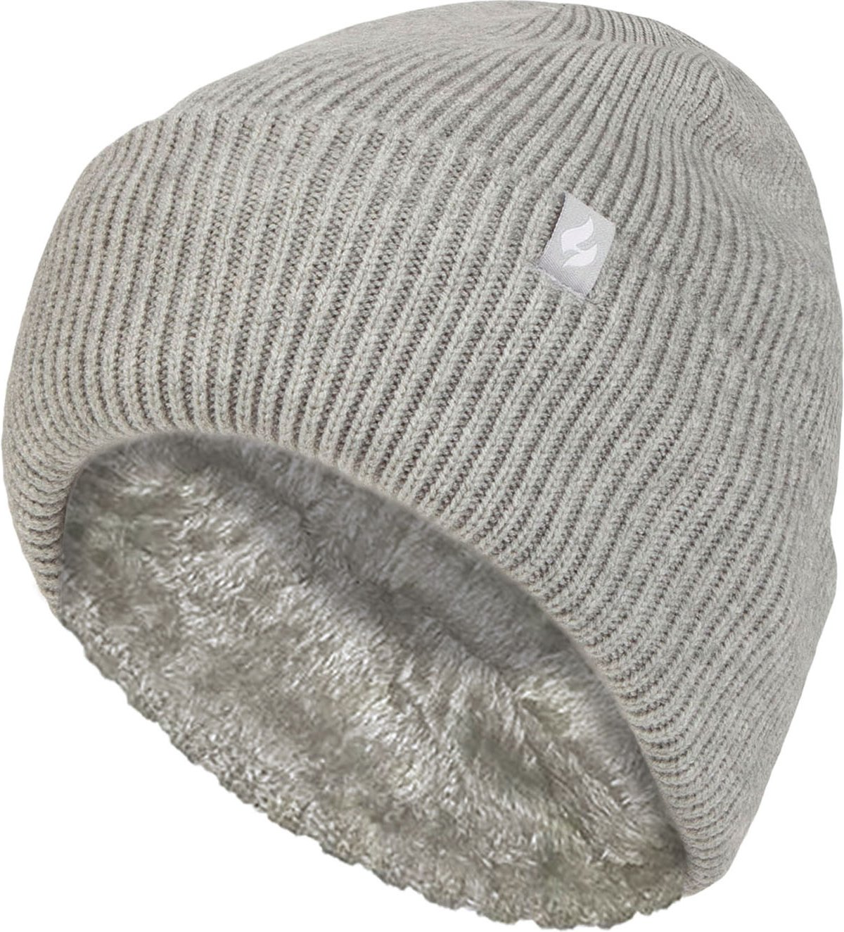 Damen Fleece gefütterte gerippte Überwurfmütze | Wärmehalter | Thermomütze für den Winter - Hellgrau