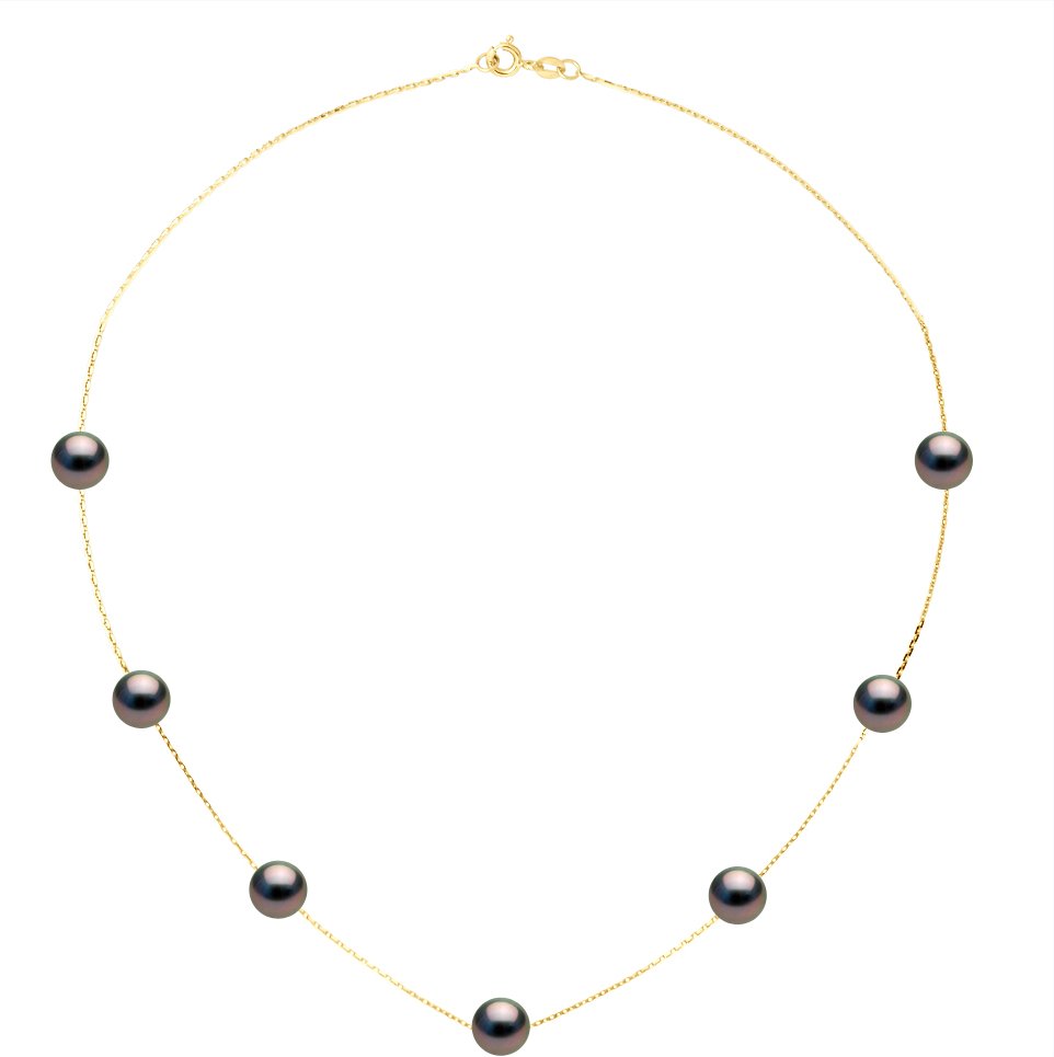 Echte Halskette mit 7 echten Tahiti-Zuchtperlen, rund 7–8 mm