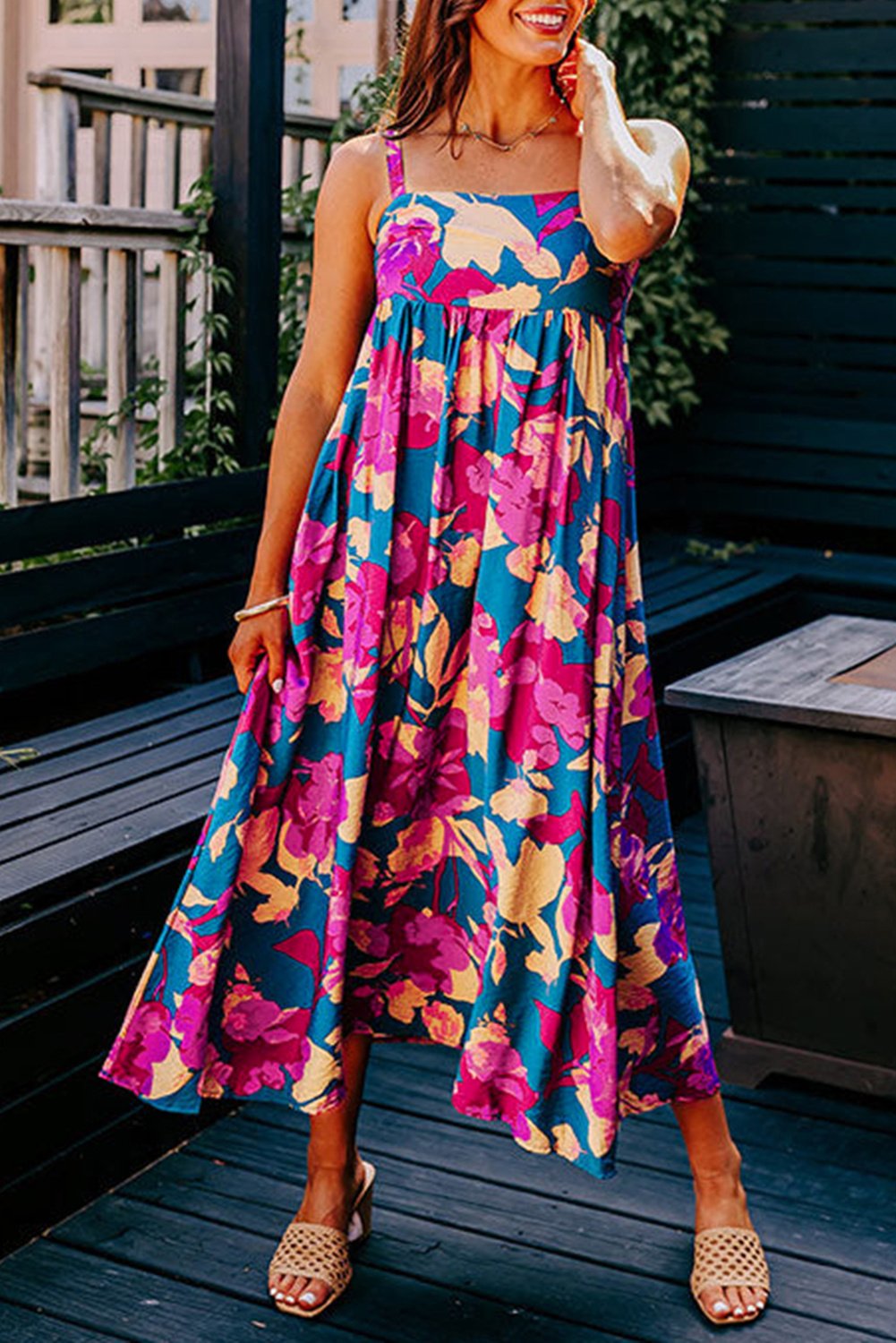 Blumenmuster Maxi-Kleid Fließende Silhouette