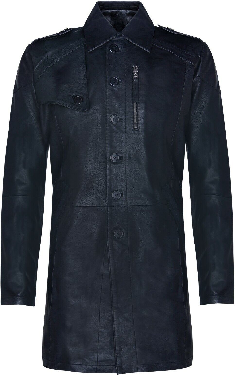Weicher, langer Militär-Trenchcoat aus Distressed-Leder