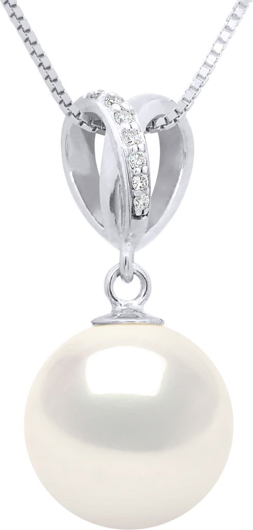 Anhänger Double Knot Weißgold – Diamanten 0,03 ct – echte Süßwasser-Zuchtperle rund 10–11 mm