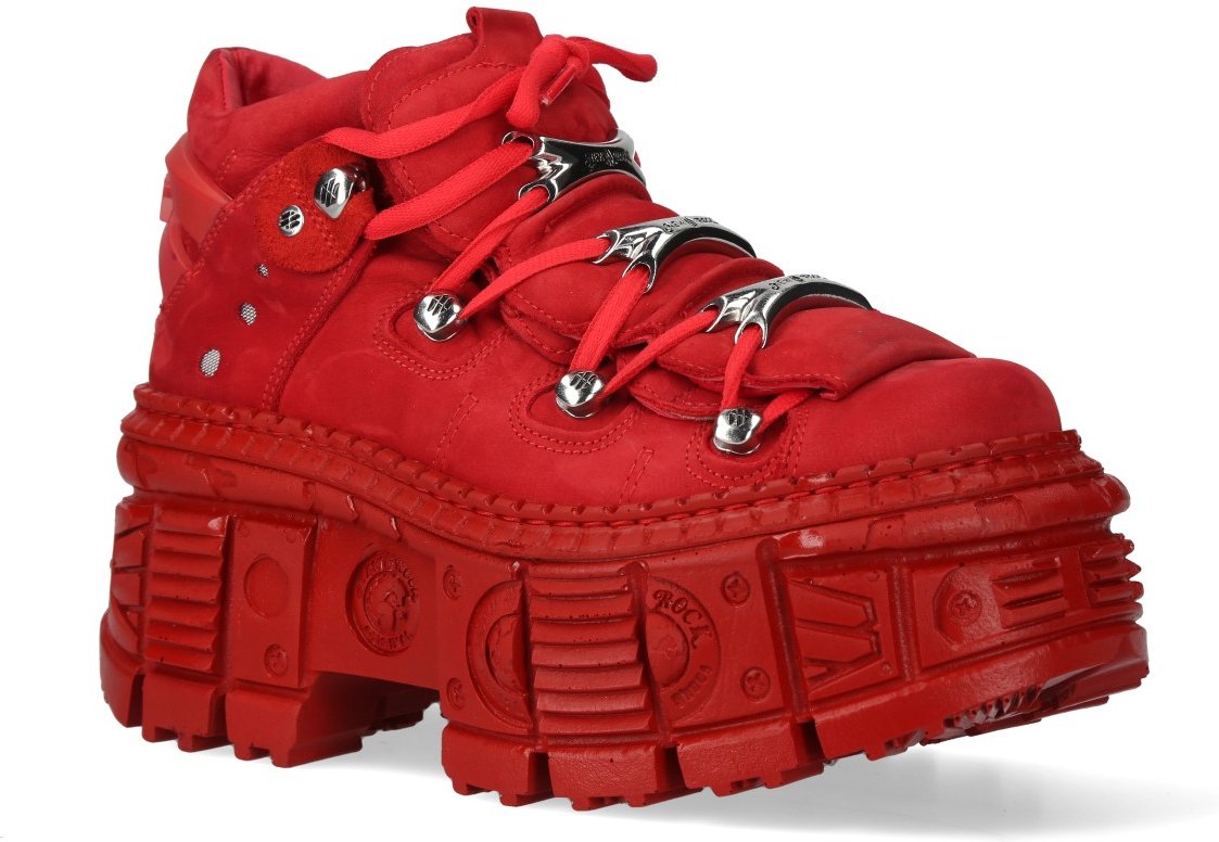 New Rock M-106WALL-C13 Gothic Stiefeletten aus metallisch rotem Leder