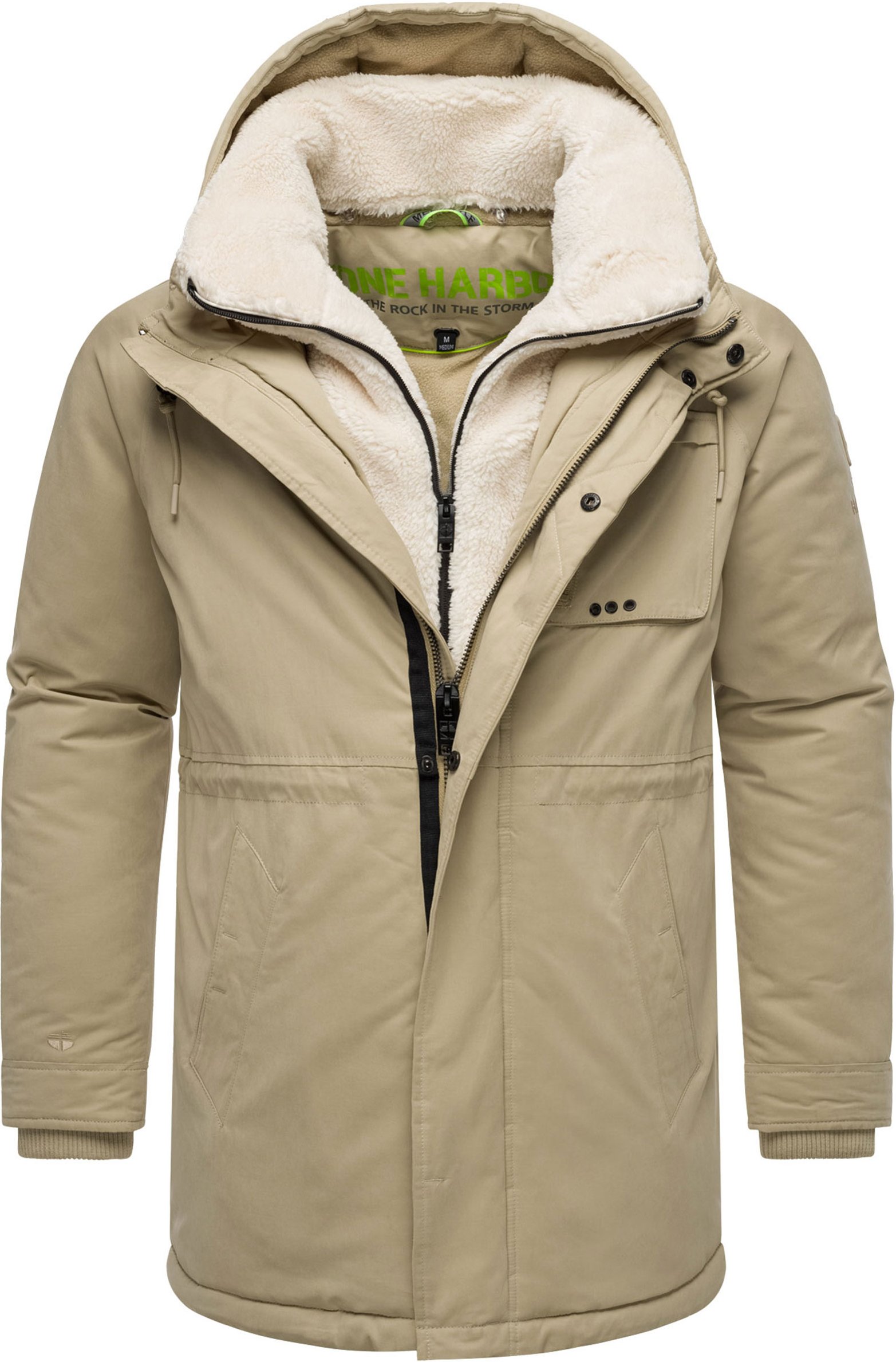 Stone Harbour Herren Winterjacke Navroos mit abnehmbarem Teddyfellkragen & Fleecefutter