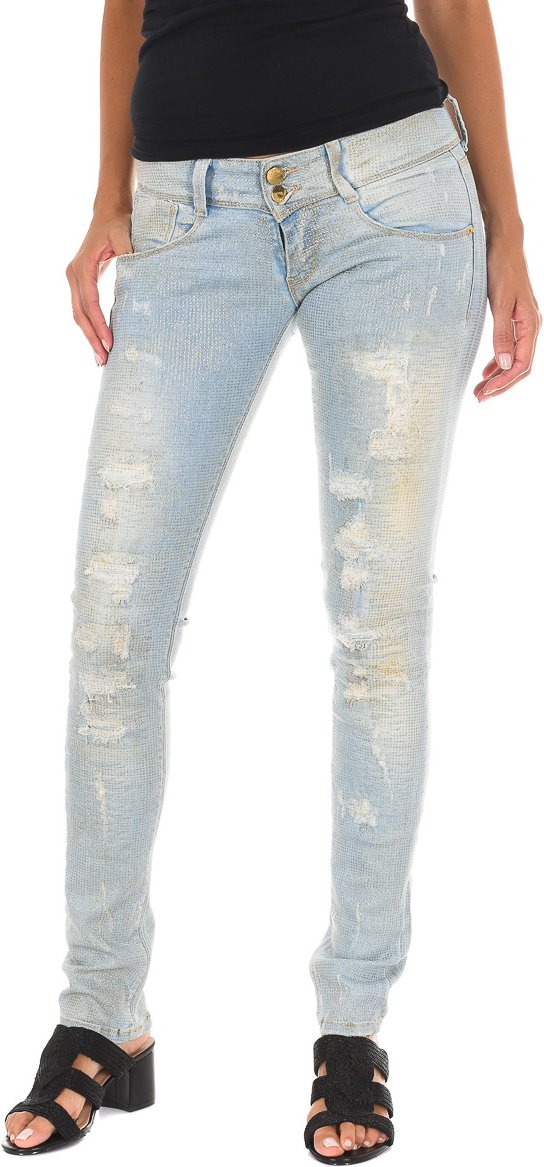 Lange Denim-Hose getragen und zerrissen Wirkung 10DB50130 Frau