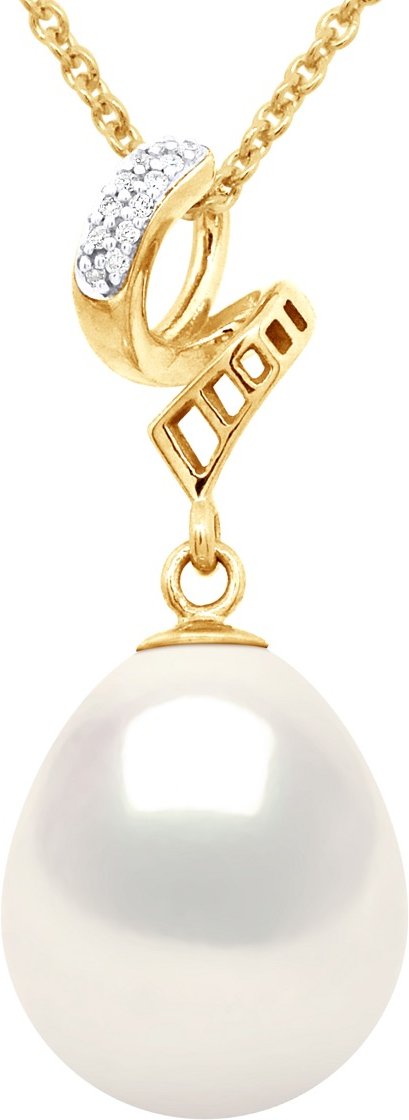 Anhänger Volute – Diamanten 0,03 ct – Gelbgold – echte Süßwasser-Zuchtperle Birne 11–12 mm