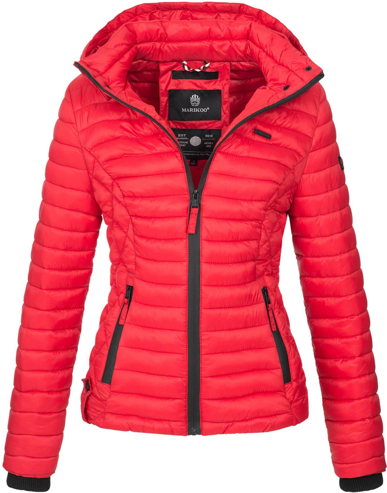 Marikoo Damen Steppjacke Samtpfote mit abnehmbarer Kapuze & Rippbündchen