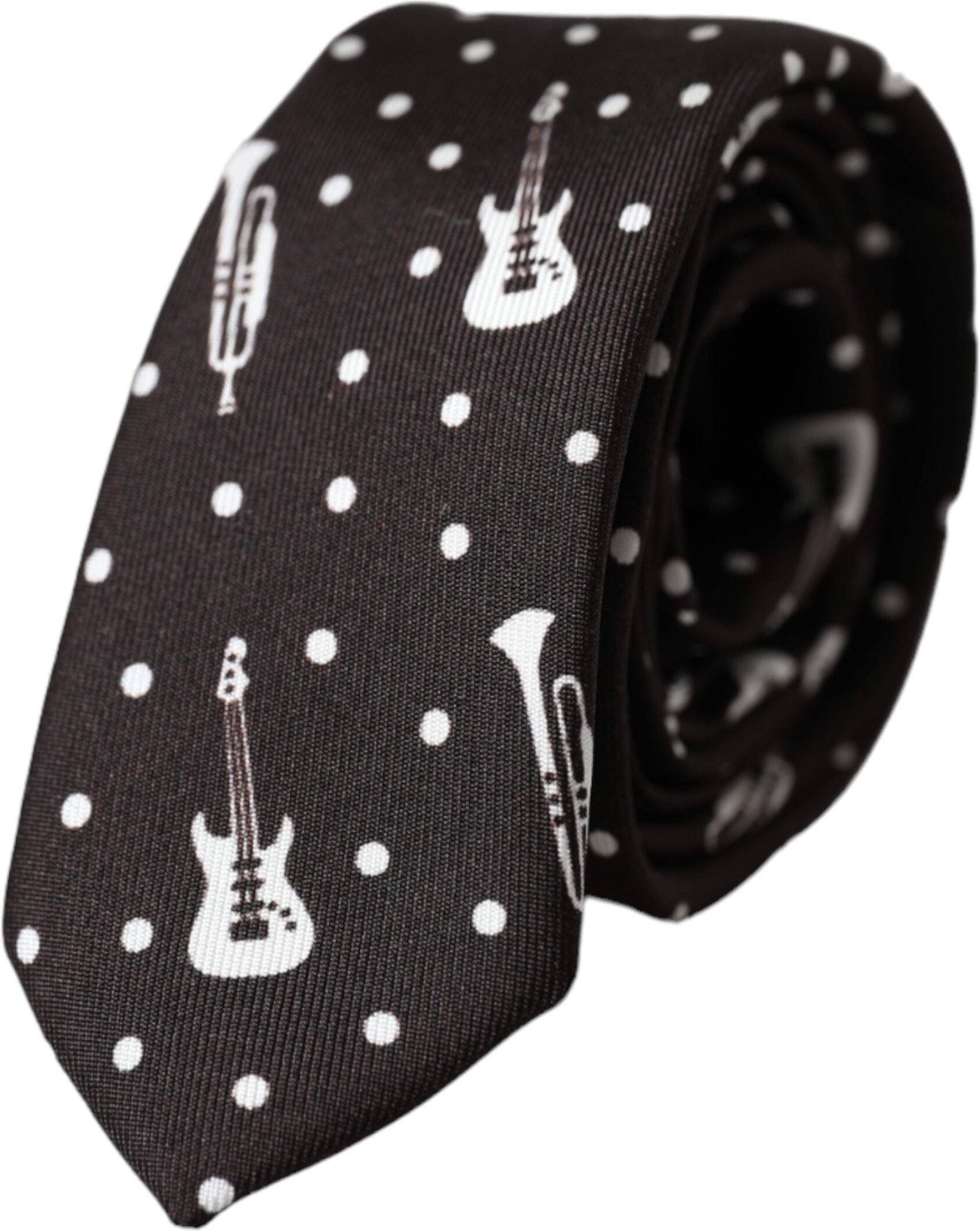 Schwarze Gitarre Druck Seiden verstellbare Krawatte