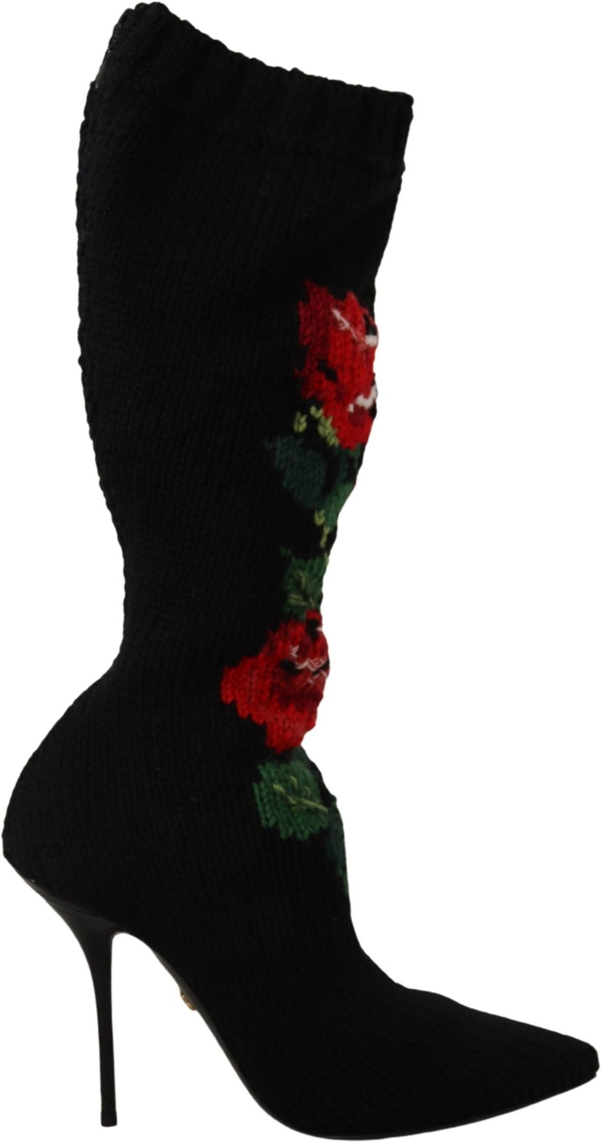 Dolce & Gabbana Schwarze Stretch-Socken Rote Rosen Stiefeletten Schuhe