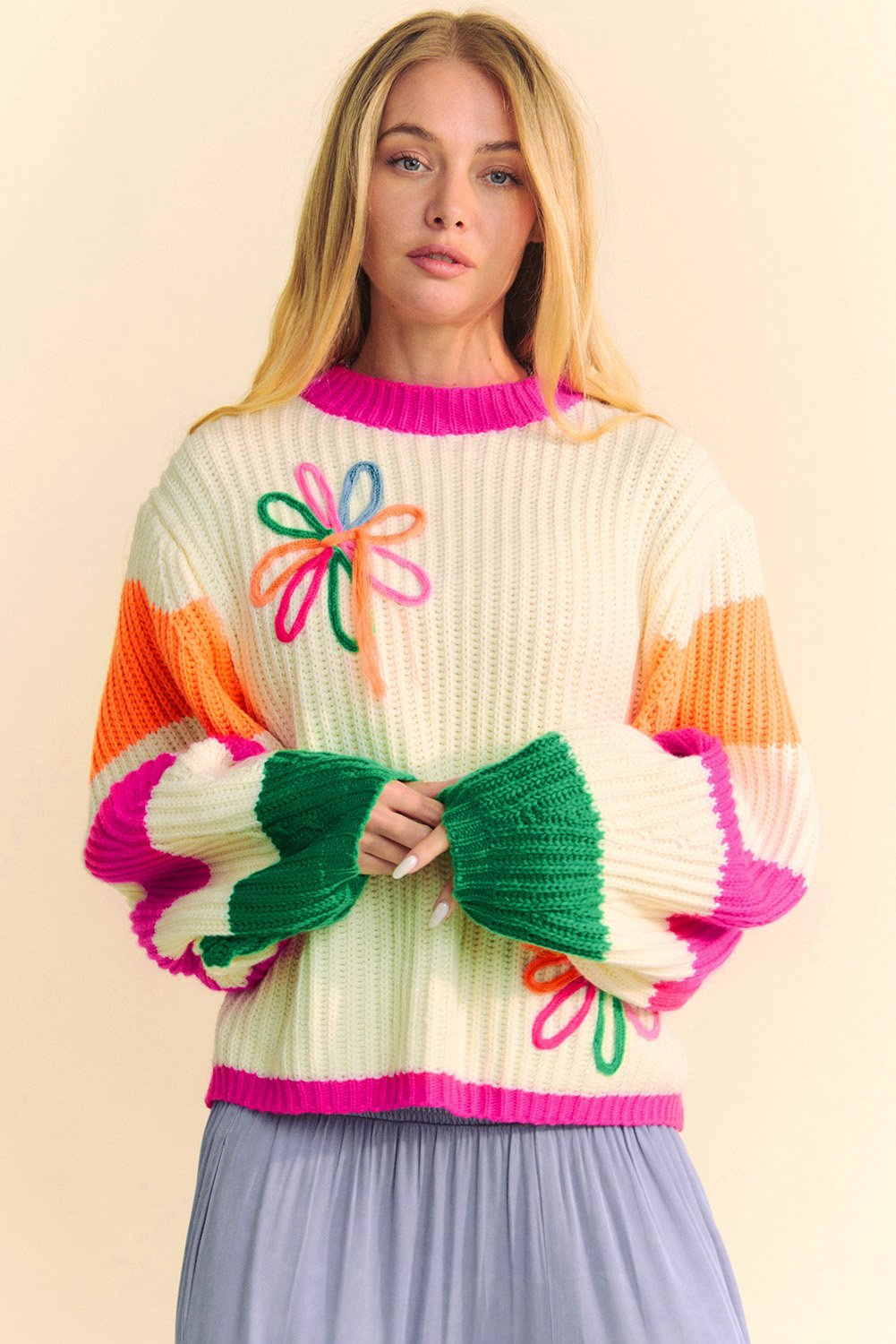 Regenbogenstreifen Strickpullover