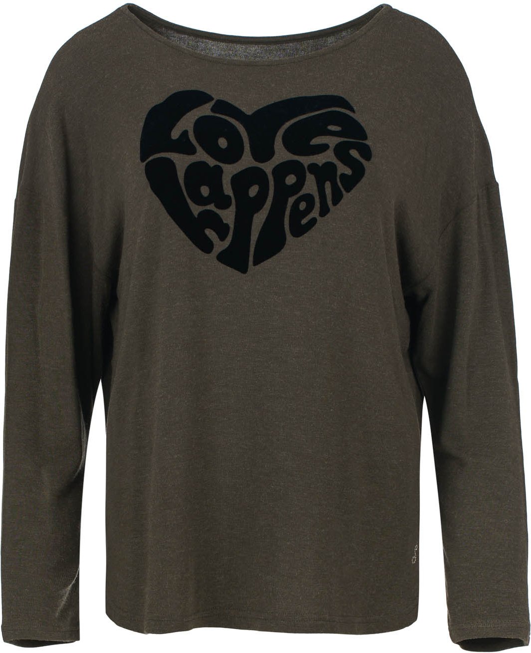 Batwing-Top aus Wollmischung mit Flockmotiv