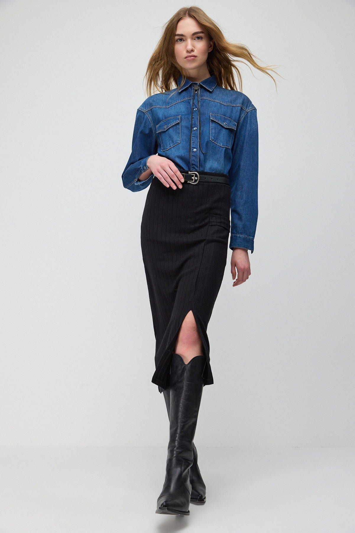 Dehnbare Midi-Rock mit Schlitz - UK