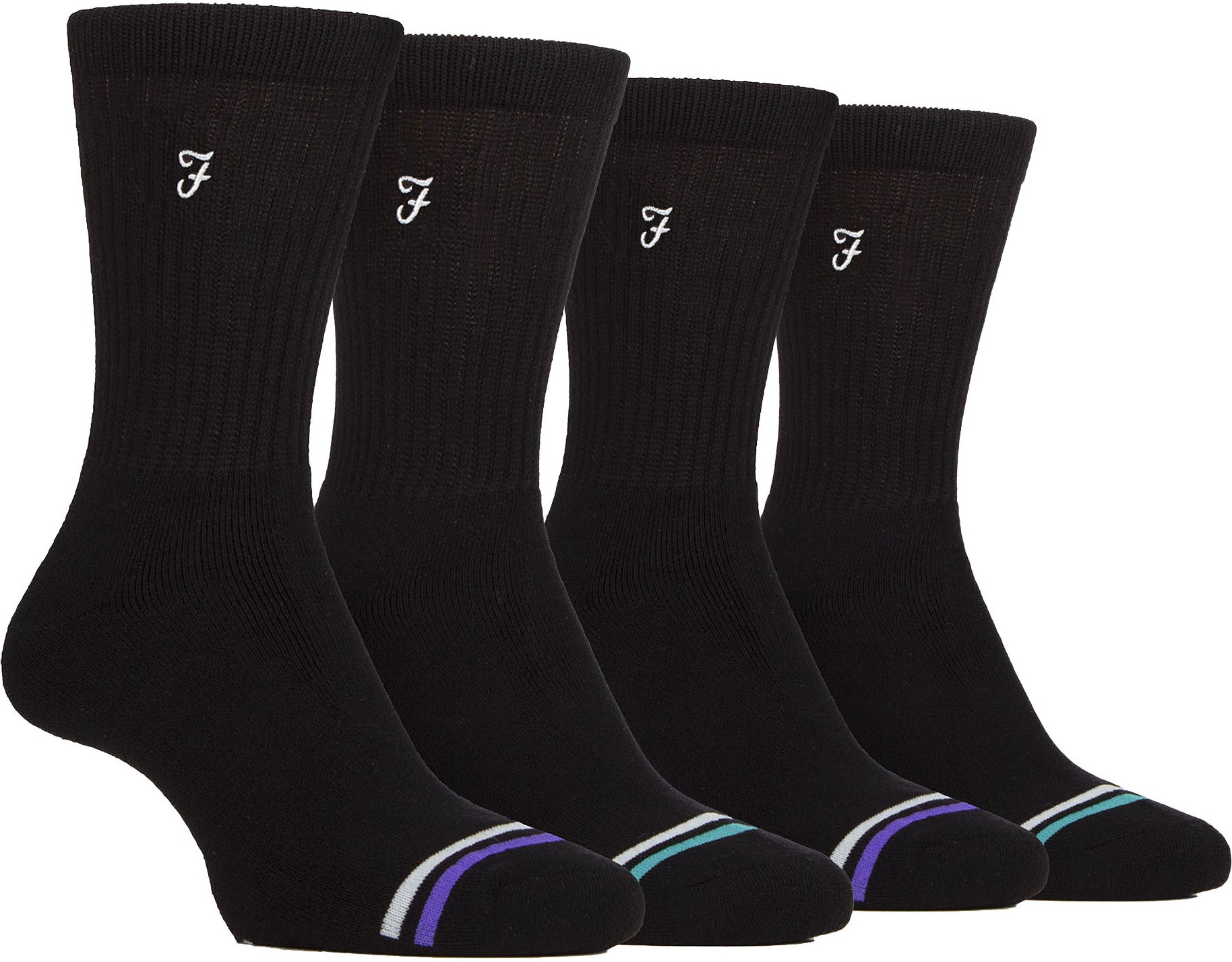 Herren Bambus-Sport-Socken in Schwarz & Weiß | Farah | 4er-Pack | Diabetiker-freundliche Sport-Socken mit glatter Zehenn...