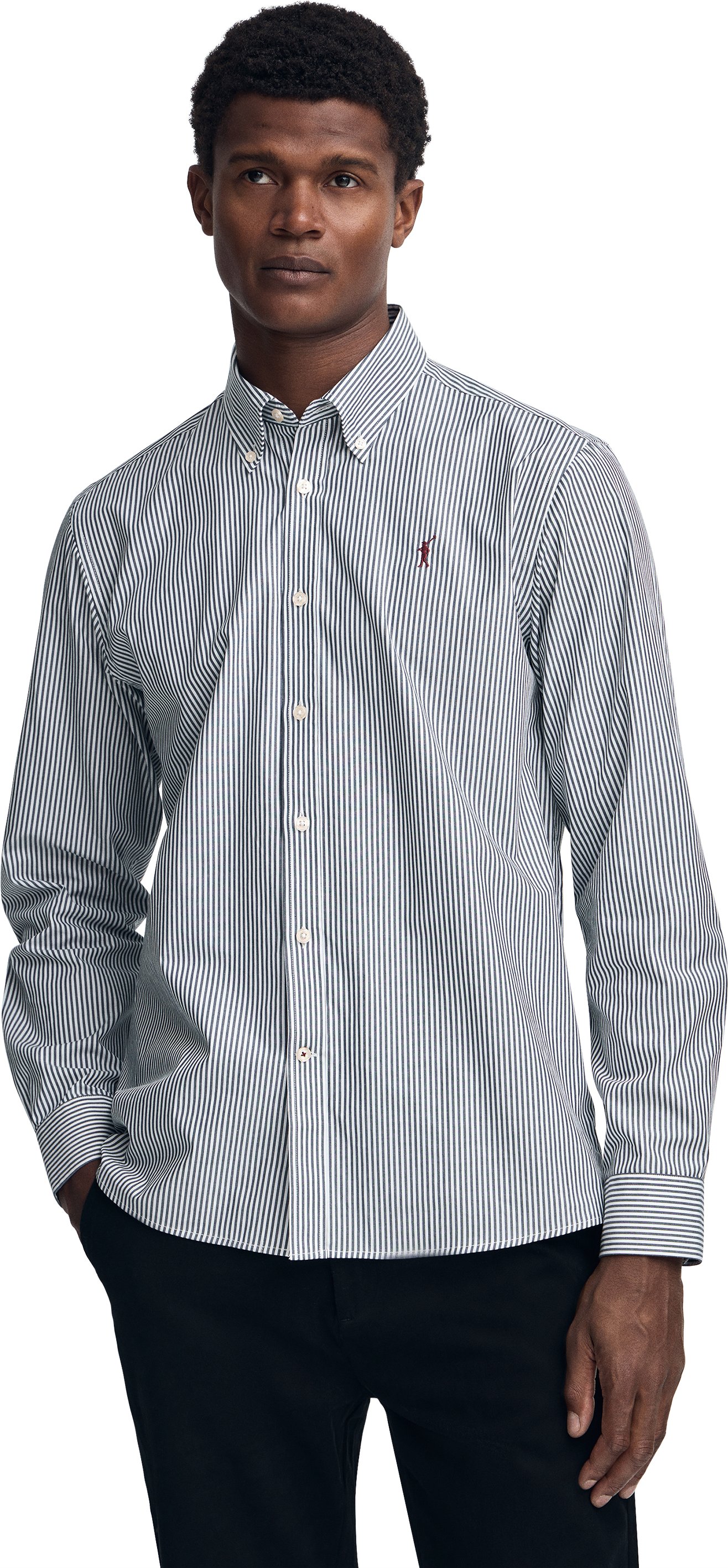 Hemd marineblau gestreift im Regular Fit mit Rigby Go-Logo