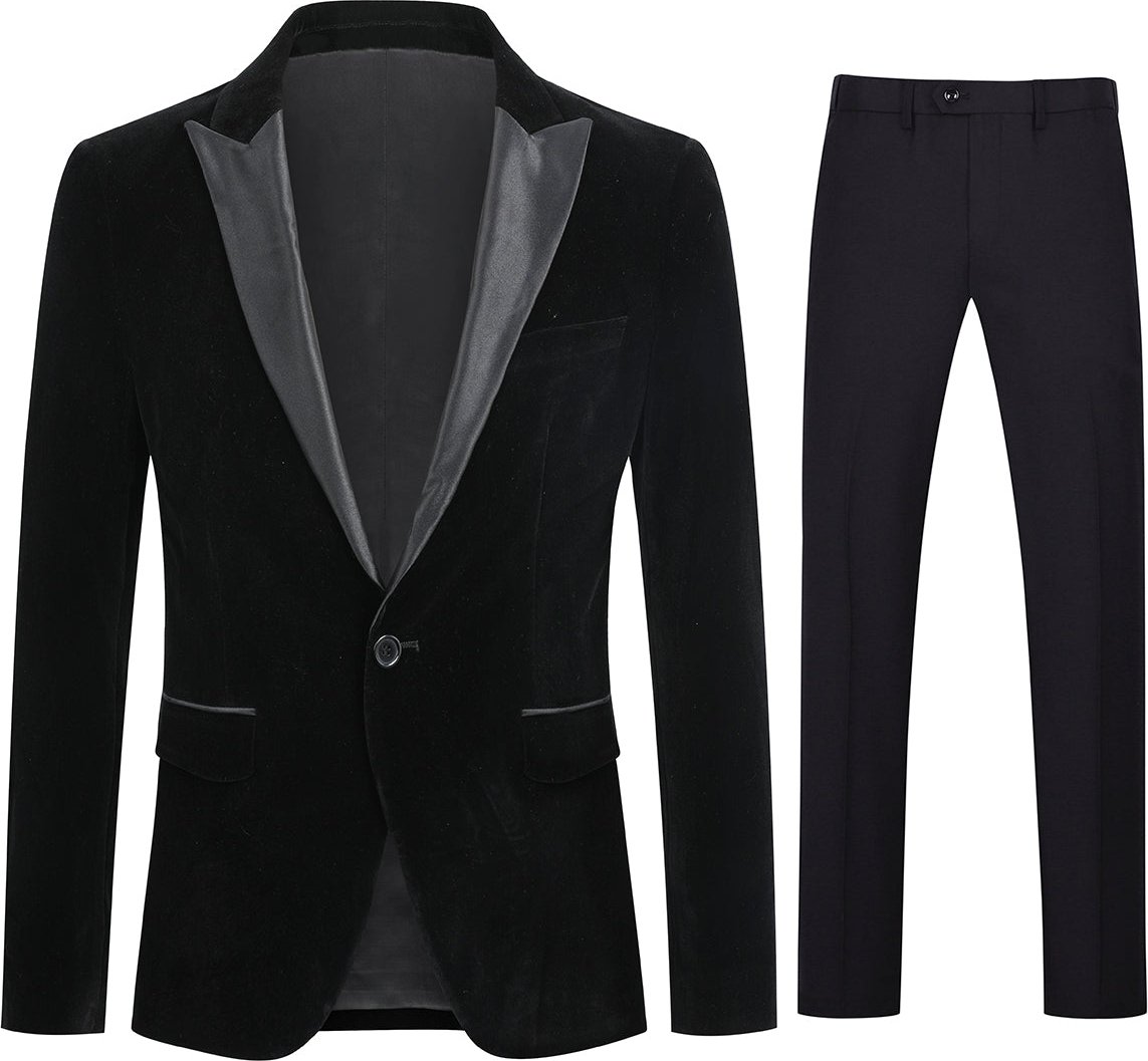 Zweiteiliger Smokinganzug in Slim Fit aus schwarzem Pleuche-Samt
